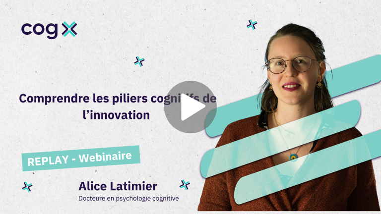 Alice Latimier présentant les piliers de l'innovation au travail lors d’un webinaire en sciences cognitives.
